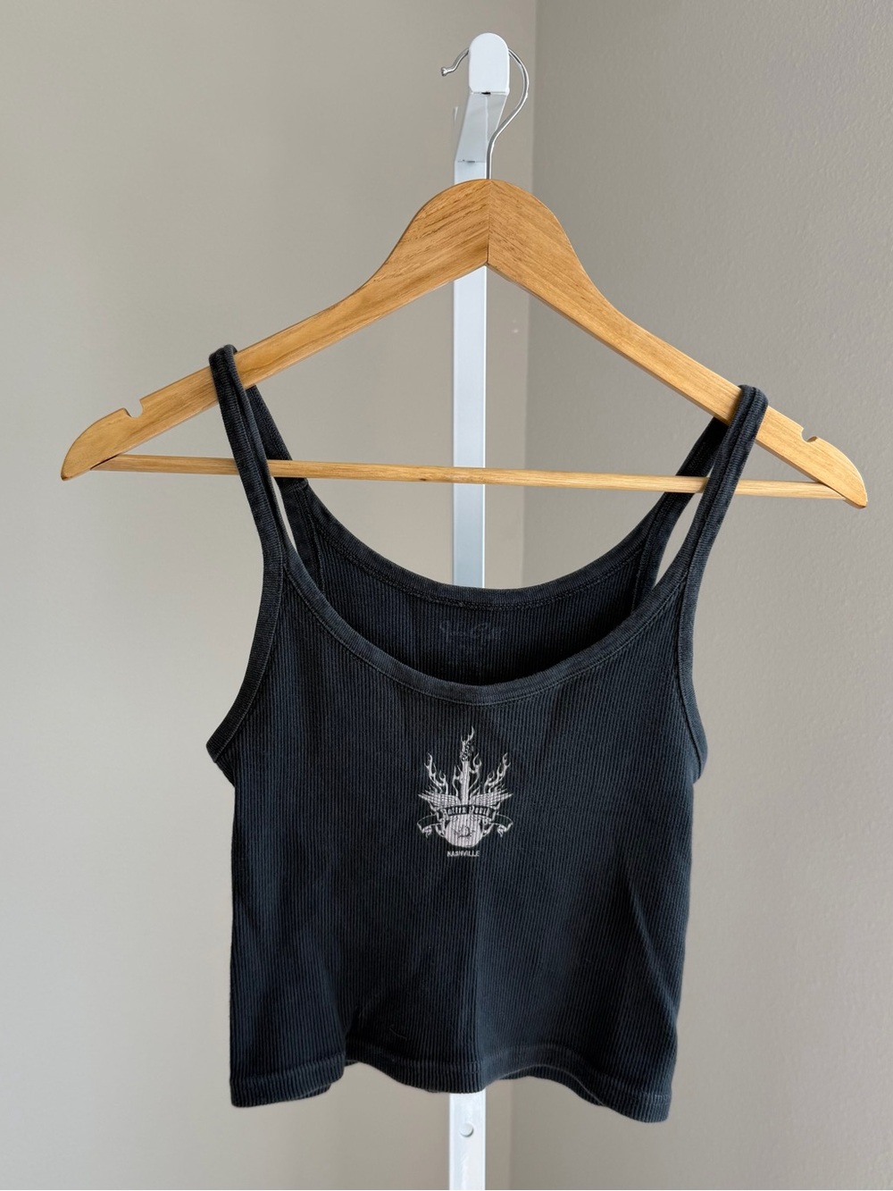 Brandy Melville Black Ribbed Tank with Flame Guitar Graphic